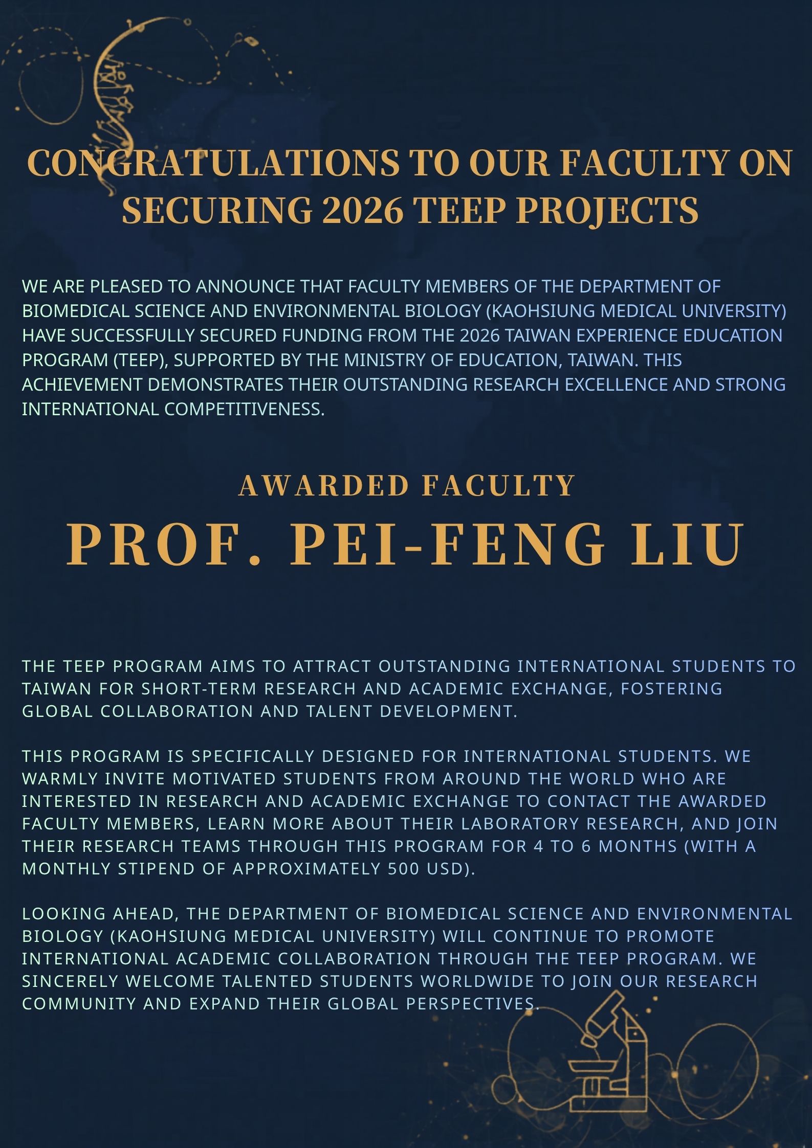 恭賀本學系教師通過115年度全球優秀青年學子來臺蹲點計畫TEEP 2