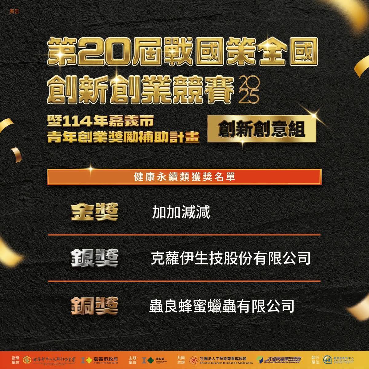 第20屆戰國策創新創業競賽健康永續類銅獎